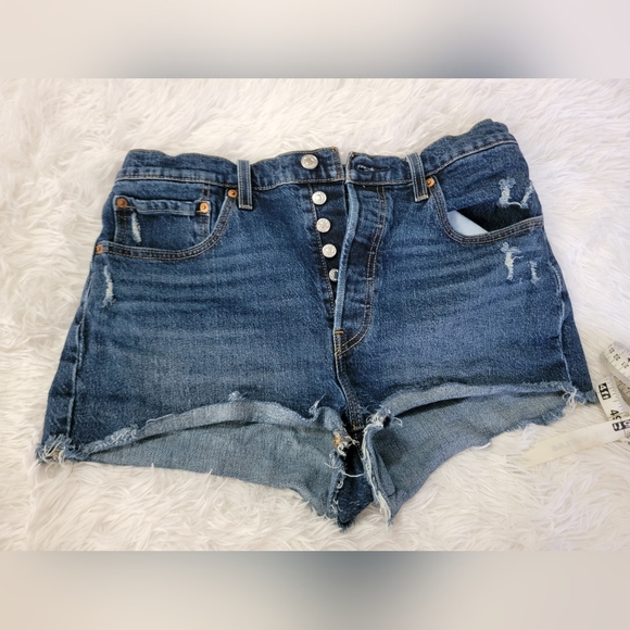 Levi's High Rise Distressed Women's Blue Denim Shorts Size 31 - Picture 7 of 13